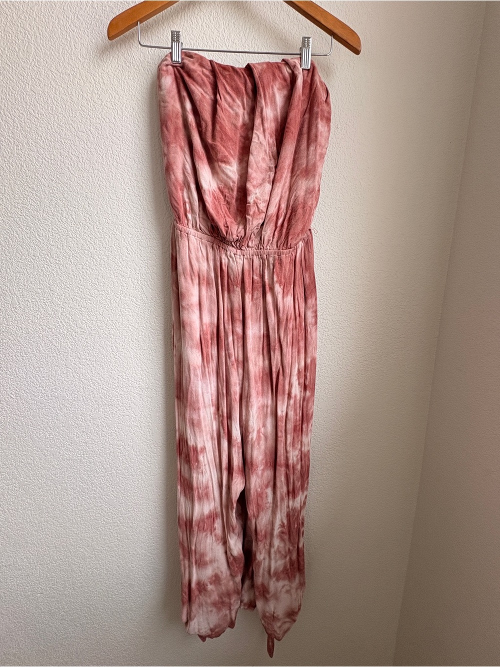 FREE People Tie-Dye Strapless Jumpsuit in Rose Pink